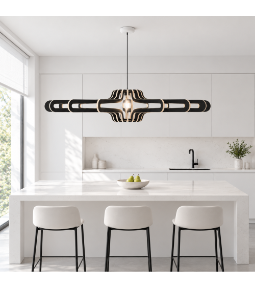 Horizon noir Ø 110 cm – suspension dans une cuisine blanche