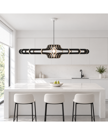 Horizon noir Ø 110 cm – suspension dans une cuisine blanche