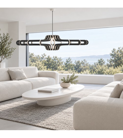 Horizon noir Ø 110 cm – suspension dans un salon