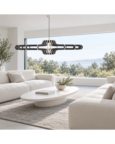 Horizon noir Ø 110 cm – suspension dans un salon